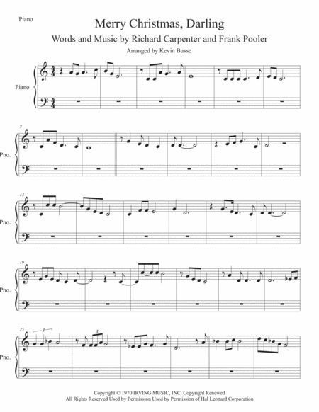 Free Sheet Music Merry Christmas Darling Easy Key Of C Piano