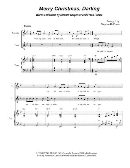 Free Sheet Music Merry Christmas Darling For 2 Part Choir Soprano And Tenor