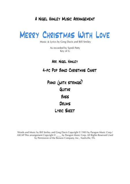 Merry Christmas With Love 4pc Pop Band Chart In G Sheet Music