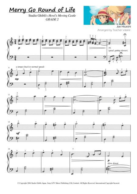 Merry Go Round Of Life Howl Moving Castle Simplified And Short Grade 2 With Note Names Sheet Music