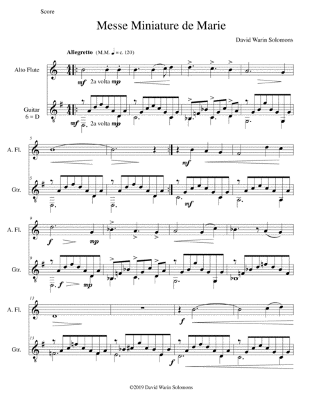 Free Sheet Music Messe Miniature De Marie For Alto Flute And Guitar