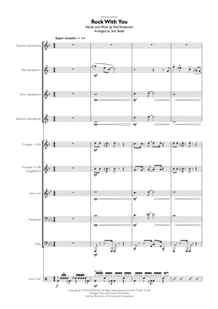 Free Sheet Music Michael Jackson Rock With You For Brass Quintet Sax Quartet Drums