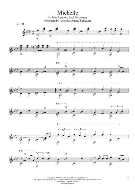 Free Sheet Music Michelle Solo Guitar Score