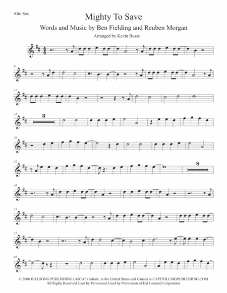 Free Sheet Music Mighty To Save Alto Sax