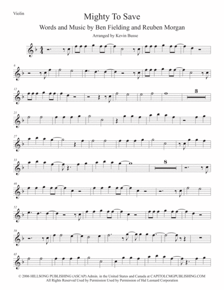 Mighty To Save Violin Sheet Music