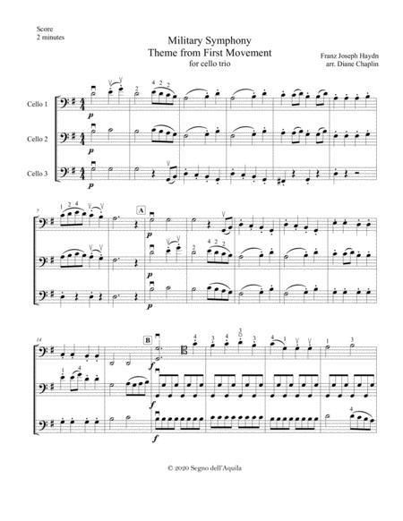 Free Sheet Music Military Symphony 1st Mvt Theme For Cello Trio