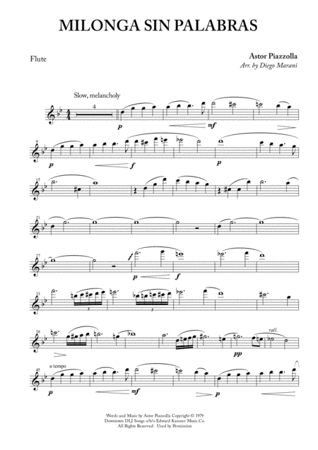 Free Sheet Music Milonga Sin Palabras For Flute And Piano