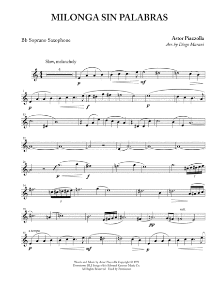 Free Sheet Music Milonga Sin Palabras For Soprano Saxophone And Piano