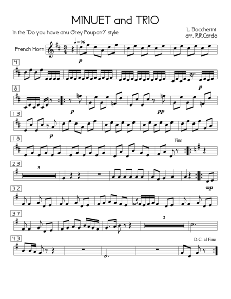 Minuet And Trio L Bocherini For Brass Quintet French Horn Sheet Music