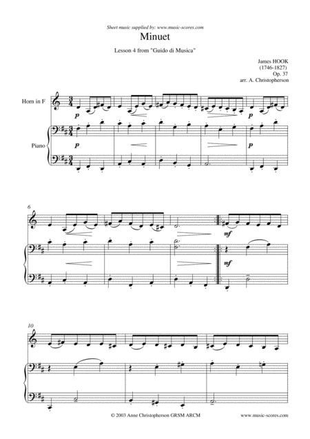 Minuet From Guido Di Musica French Horn And Piano Sheet Music