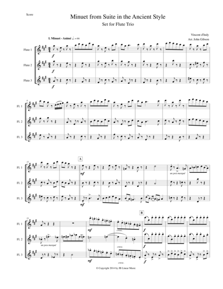 Free Sheet Music Minuet From Suite In The Ancient Style Set For Flute Trio