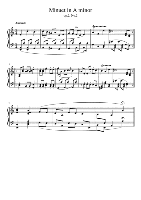 Minuet In A Minor Op 2 No 2 Sheet Music