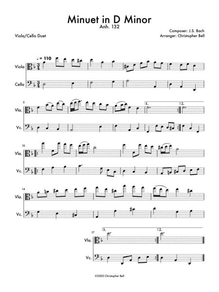 Minuet In D Minor Anh 132 Viola Cello Duet Sheet Music