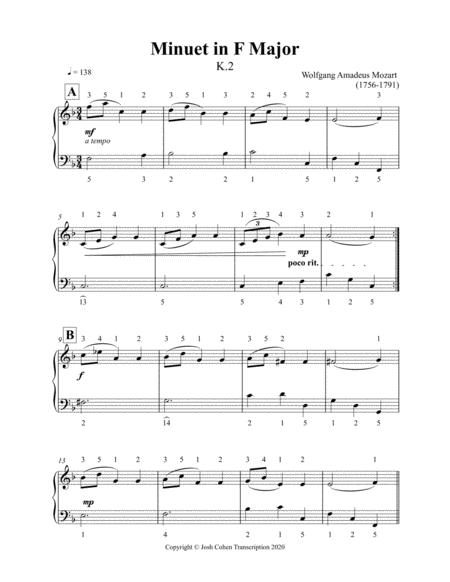 Free Sheet Music Minuet In F Major Wolfgang Amadeus Mozart Easy To Read