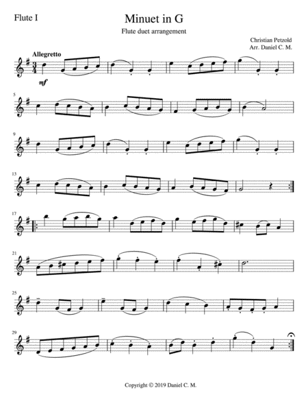 Minuet In G Flute Duet Sheet Music