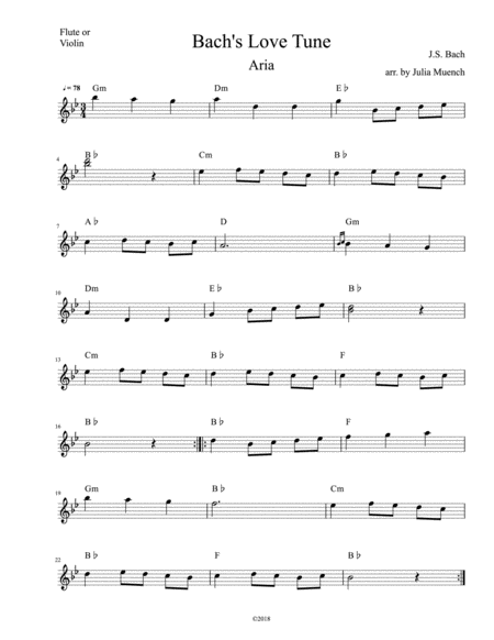 Free Sheet Music Minuet In G For Flute With Chord Symbols