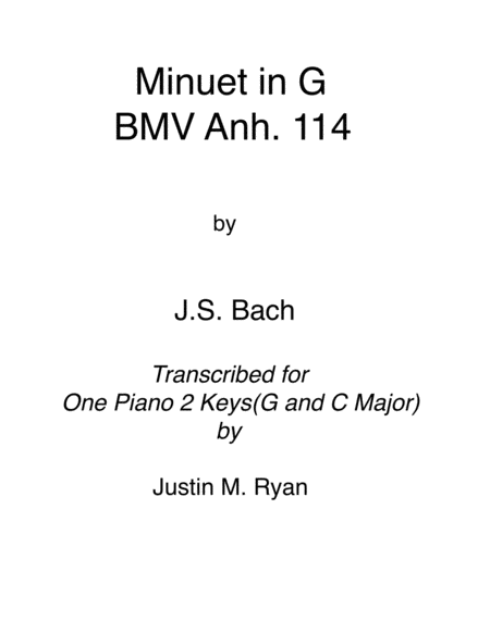 Minuet In G Major Bmv Anh 114 Sheet Music