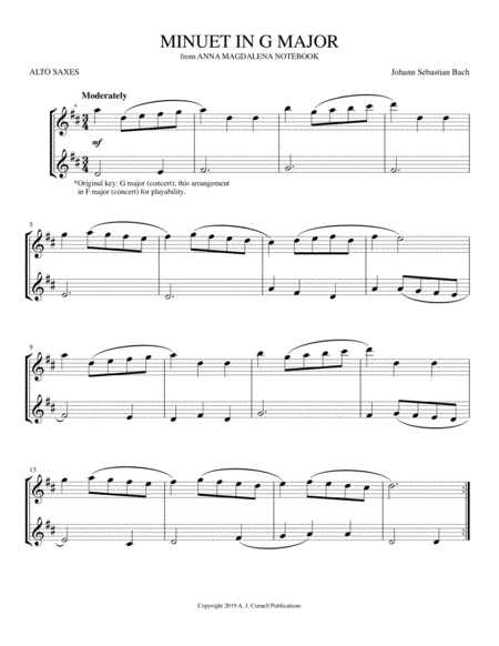 Free Sheet Music Minuet In G Major From Anna Magdalena Notebook