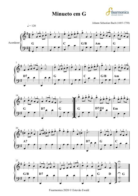 Free Sheet Music Minueto Em G Bach Partitura Para Acordeon Sheet Music For Accordion