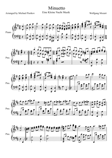 Free Sheet Music Minuetto From Mozarts Eine Kleine Nacht Musik