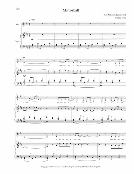 Free Sheet Music Mirrorball Taylor Swift Intermediate Piano Solo