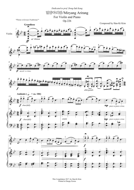Free Sheet Music Miryang Arirang For Violin And Piano