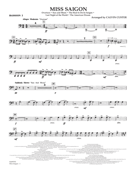 Free Sheet Music Miss Saigon Arr Calvin Custer Bassoon 2