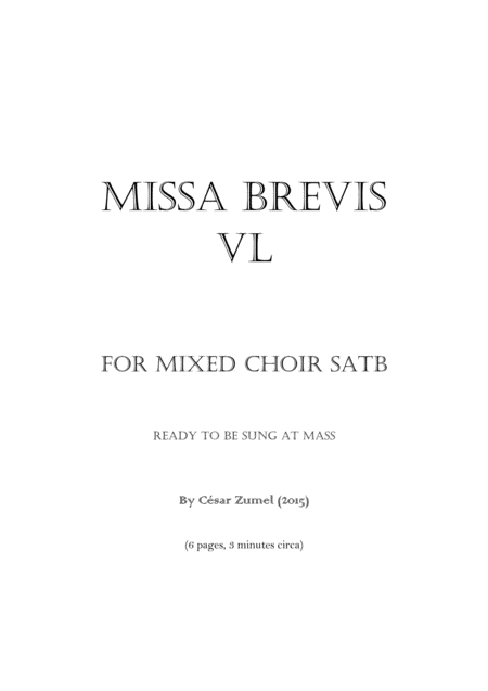 Missa Brevis Vl Kyrie Sanctus Agnus Dei Sheet Music