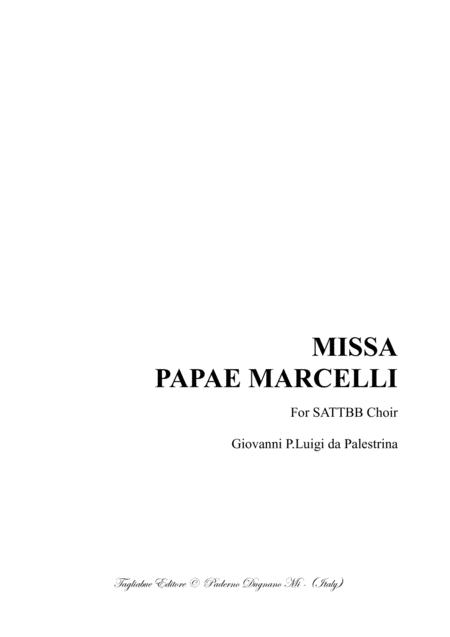 Missa Papae Marcelli For Sattbb Choir Palestrina Sheet Music