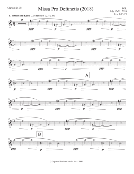 Free Sheet Music Missa Pro Defunctis 2018 Clarinet Part