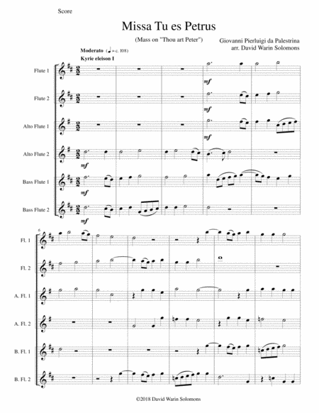 Missa Tu Es Petrus Mass On Thou Art Peter Arranged For Flute Choir Or Flute Sextet Sheet Music