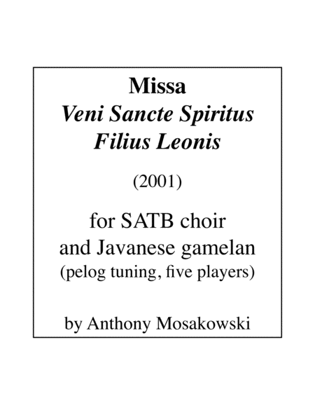 Missa Veni Sancte Spiritus Filius Leonis Score Sheet Music