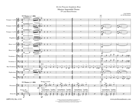 Mission Impossible Theme For 11 Piece Brass Ensemble And Percussion Sheet Music