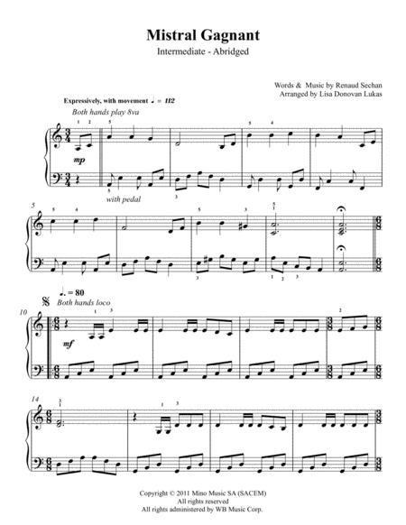 Free Sheet Music Mistral Gagnant Intermediate Piano
