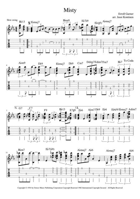 Free Sheet Music Misty Chord Melody Arrangement