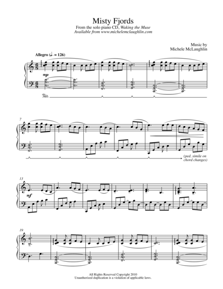 Free Sheet Music Misty Fjords