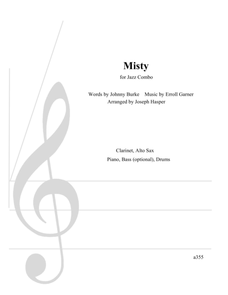 Misty For Clarinet Alto Sax Piano And Drums With Optional Bass Sheet Music