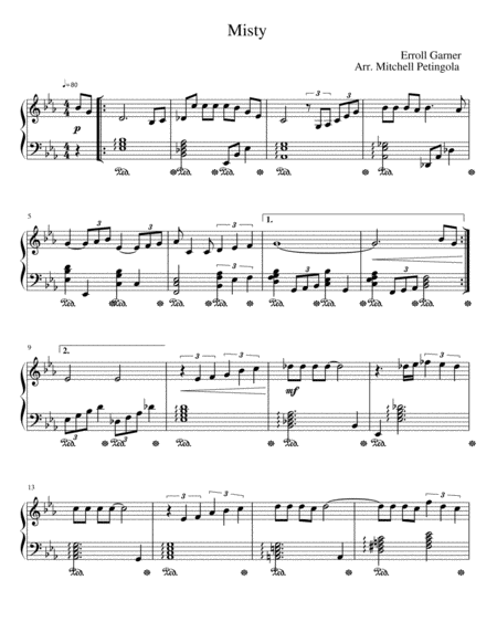 Free Sheet Music Misty Piano Solo