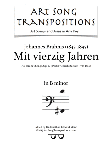 Mit Vierzig Jahren Op 94 No 1 Transposed To B Minor Bass Clef Sheet Music