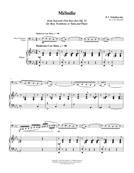 Free Sheet Music Mlodie From Op 42 For Tuba Or Bass Trombone And Piano