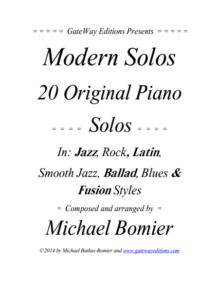 Modern Solos For The Piano Jazz Rock Latin Smooth Jazz And Blues Music Sheet Music