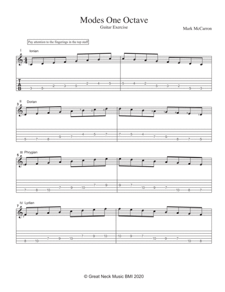 Modes One Octave Sheet Music