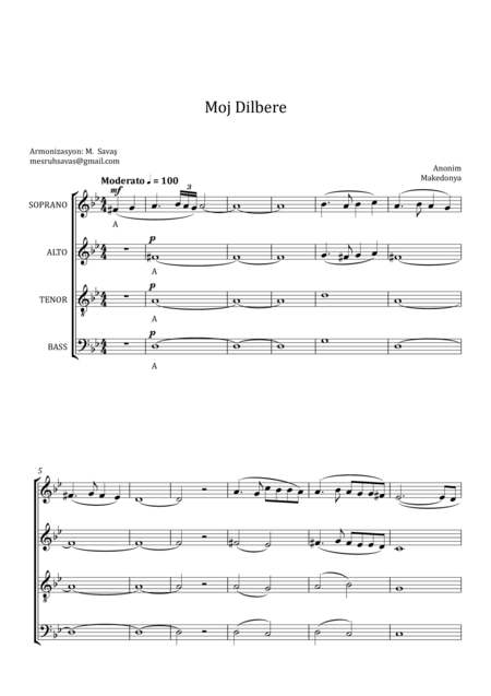 Free Sheet Music Moj Dilbere