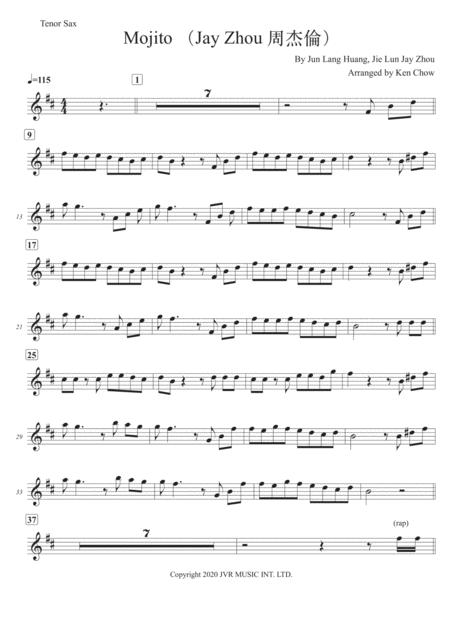 Mojito Jay Chou Soprano Tenor Saxophone Solo Transcription Original Key Sheet Music