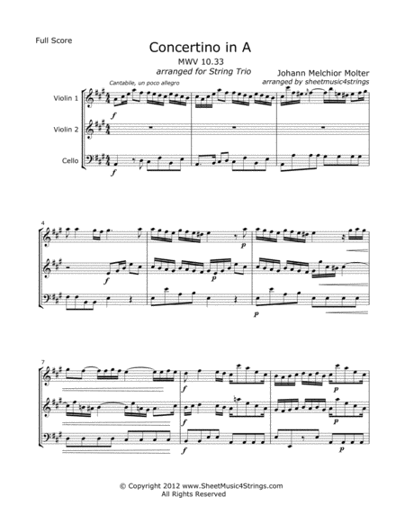 Molter J Concertino Mvt 1 For Two Violins And Cello Sheet Music