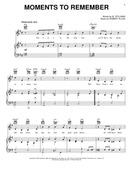 Moments To Remember Sheet Music