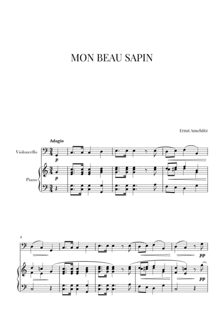 Free Sheet Music Mon Beau Sapin For Cello And Piano