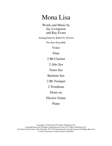 Mona Lisa For Jazz Or Dance Band Sheet Music