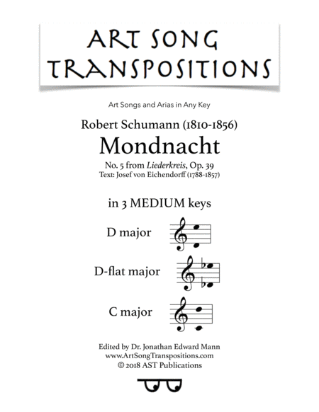 Mondnacht Op 39 No 5 In 3 Medium Keys D D Flat C Major Sheet Music