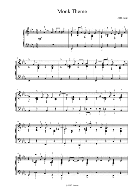 Monk Theme Pilot Series Version Sheet Music